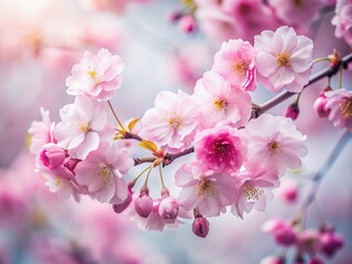 Obraz premium Blossom Beauty: A close-up of delicate cherry blossom branches, showcasing the soft pink petals and the promise of spring. 