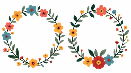 Wreath flowers circle Scandinavian style, Set of floral elements, Round floral frame of small flower bushes in delicate flowers in the Scandinavian style on a white background.  © Chelsea