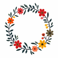 Floral background with flowers, Wreath flowers circle Scandinavian style