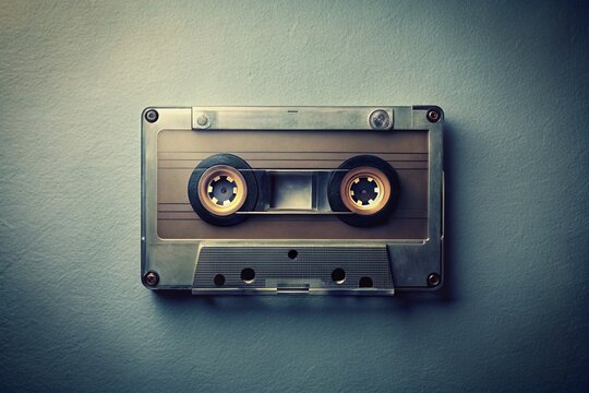 Vintage Tape Cassette: An artistic depiction of a vintage cassette tape, evoking nostalgia for an era of analog music and capturing the tangible feel of the past.