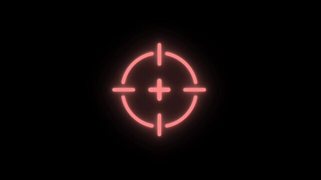 Neon aim cross, target search and aiming animation with alpha channel. Crosshair, gun aim, sniper target, bullseye, hunting, target audience.