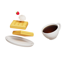 아침 식사 커피 와플 딸기 소프트 크림 아이콘 Breakfast  Coffee and Waffle with Strawberry Soft Cream Icon