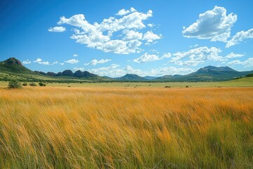 Obraz premium Golden savanna landscape under a vibrant sky