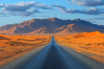 Desert Road Extends to Mountain Range