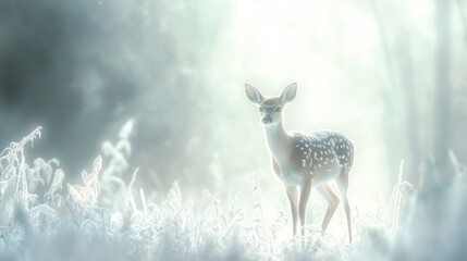 Peaceful fawn in a winter wonderland.