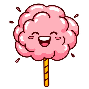 Pink happy cotton candy, sweet candy floss, doodle cartoon character clip art, kawaii isolated cute clean and simple vector illustration