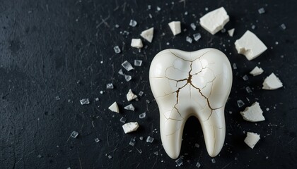 jagged fracture splinters across enamel, tooth fragments scattered like against. stark imagery captures sudden vulnerability dental trauma silent warning pain lurks beneath surface urgent need.