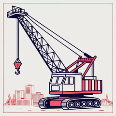 Detailed construction site crane in flat vector style