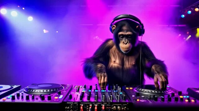 funny monkey dj in action on the party