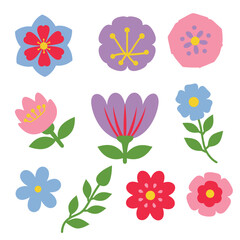 Set of flowers icon, Vintage vector illustration botanical elements design.