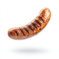 Grilled Sausage Closeup Floating on White Background for Food Photography