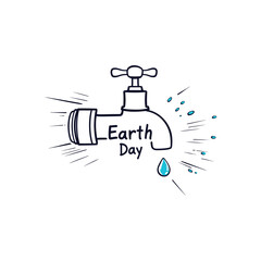 Earth Day Faucet Illustration Promoting Water Conservation Awareness and Environmental Care Graphic