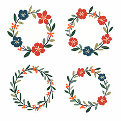 Set Wreath flowers, Floral background with flowers, Set Wreath flowers circle Scandinavian style