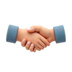 Cartoon handshake illustration with blue sleeves, transparent background