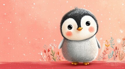 Fototapeta premium Cute and playful cartoon penguin illustration.
