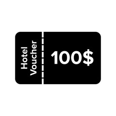 Obraz premium Simple design hotel voucher icon with 100 dollar sign. Hotel accommodation discount or voucher.