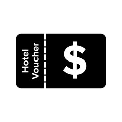 Simple design hotel voucher icon with dollar sign. Hotel accommodation discount or voucher.