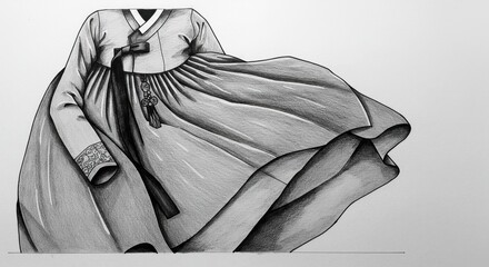 Black and White Hanbok Drawing