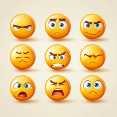 Fototapeta premium Collection of Yellow Emoji Cartoon Faces Expressing Various Negative Emotions