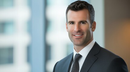 Fototapeta premium Focused business professional at a clean desk, embodying determination and modern professionalism. 