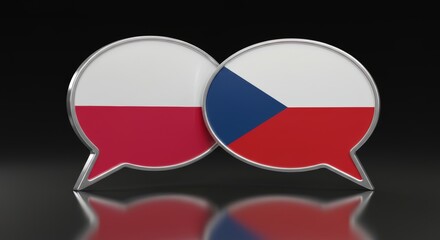 Fototapeta premium Poland and Czech Republic Flagged Speech Bubbles Symbolizing Bilateral Dialogue