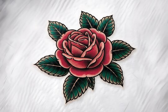 A Classic American Traditional Style Rose Tattoo Design