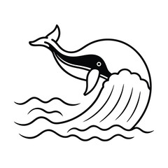 Fototapeta premium Cute vector animal illustration of a cartoon fish and flying bird silhouette