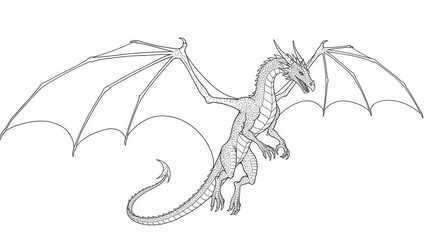 Black and White Line Art Flying Dragon