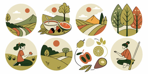Healthy Food and Nature Flat Vector Art Illustrations