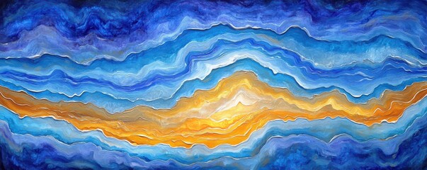 Obraz premium Abstract layered landscape of blues and golds