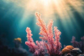 Fototapeta premium Underwater coral illuminated by sunlight.