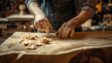 Carpenter constructing wooden furniture. Featuring carpentry and custom furniture making
