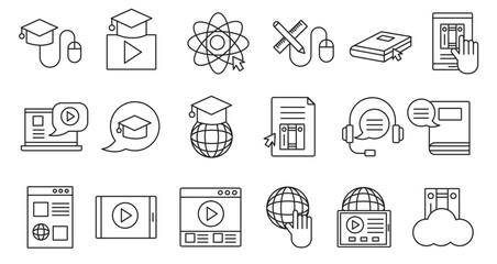 Fototapeta premium Bundle of education online set icons. vector