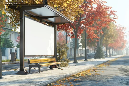 Billboard with Music Fest Advertising at Bus Stop on the Street 3D Rendering