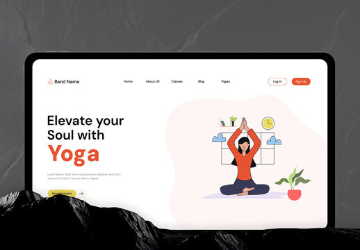 Yoga Studio Website Hero Header Vector Illustrations