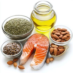 Omega-3 power, An assortment of healthful foods rich in essential fatty acids