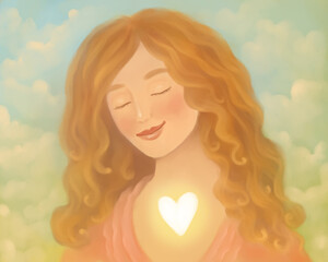 Glowing Heart of Serene Woman