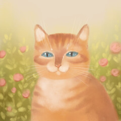 Ginger Cat in Floral Garden