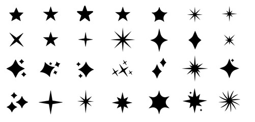Stars icon collection. Different star shapes. Black stars icon set. Sparkle star icon set. Falling stars . Vector illustration
