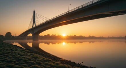 Sunrise over a bridge and river