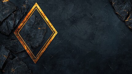 A dark gray background with a gold diamond shape in the center.