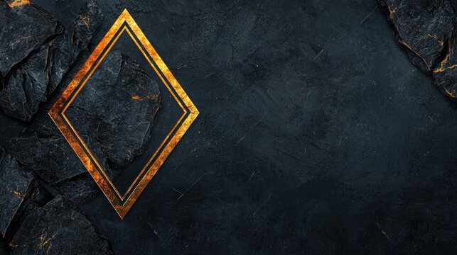A dark gray background with a gold diamond shape in the center.