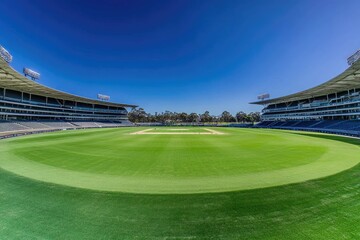 Obraz premium Wide shot of a cricket stadium under a clear sky
