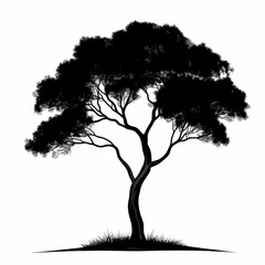 Elegant Black Silhouette of Tall Tree. A Minimalist Organic Design Element in Nature's Landscape