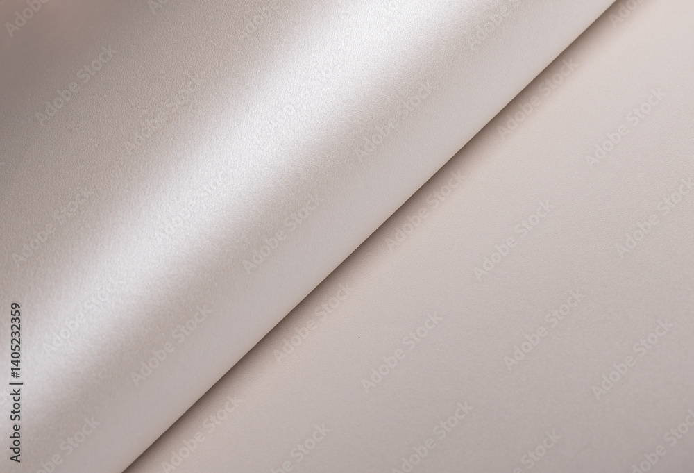 Poster Paper background with satin pearlescent texture. Glossy curled folds, smooth surface in champagne and pale gold hue, elegant abstract layout with soft shimmer and polished glow..
