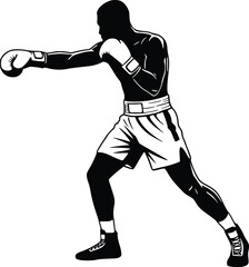 Naklejka premium Silhouette of a boxer in mid-punch, showcasing dynamic motion and strength in combat sports