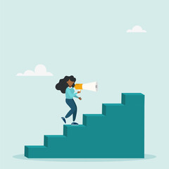 Character with megaphone. Advertising and marketing. Vector illustration of business promotion.