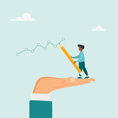 Help to achieve success in business, help to achieve success with ascending graph. Vector illustration.