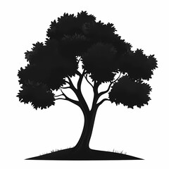 Eco-Friendly Abstract Nature Illustration. Black Silhouette Lone Tree with Detailed Foliage - Botanical Art and Symbol of Life in Outdoor Scenic Design