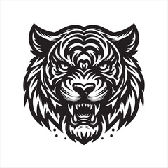 Tribal Tiger Head Vector Illustration – Fierce Black and White Animal Logo Design